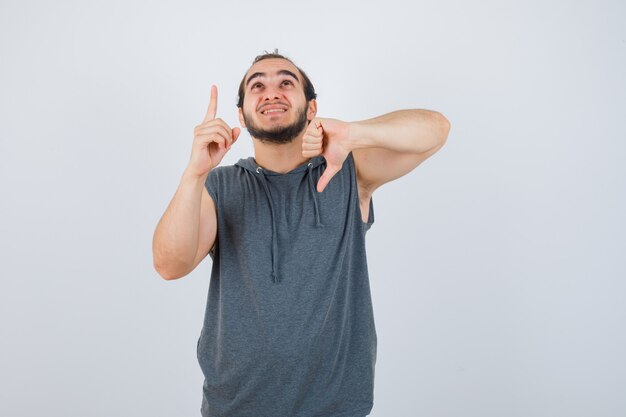 Close up on young man gesturing isolated