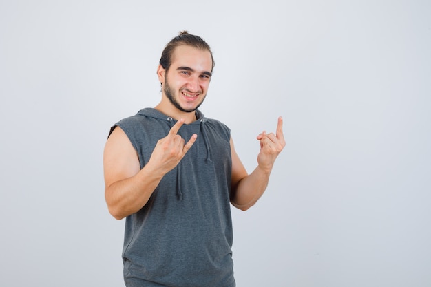 Close up on young man gesturing isolated