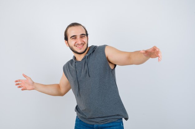 Close up on young man gesturing isolated