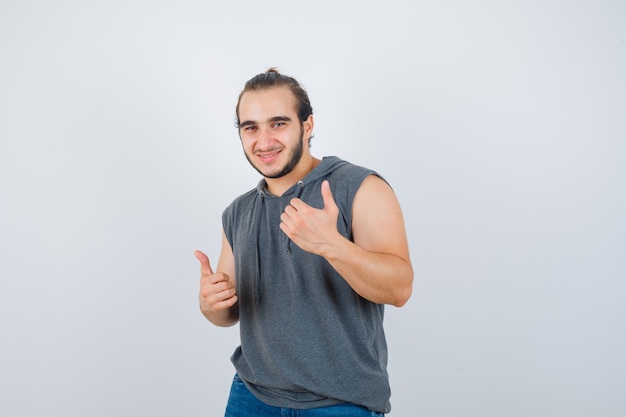 Close up on young man gesturing isolated