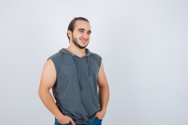 Close up on young man gesturing isolated