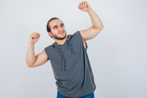 Close up on young man gesturing isolated