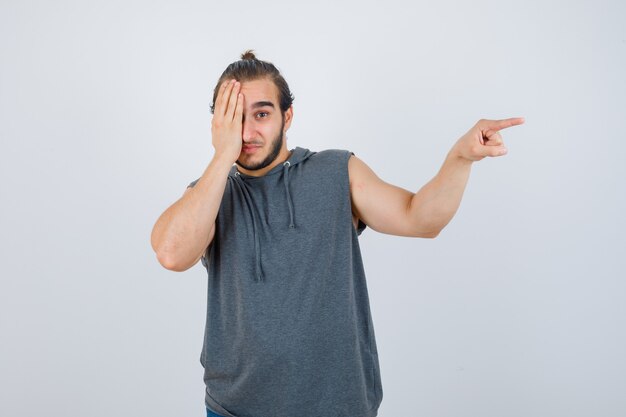 Close up on young man gesturing isolated