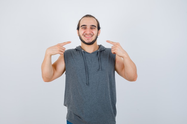 Close up on young man gesturing isolated