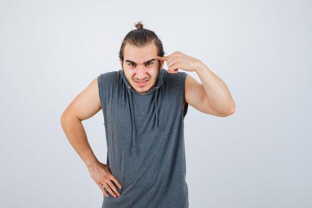 Close up on young man gesturing isolated