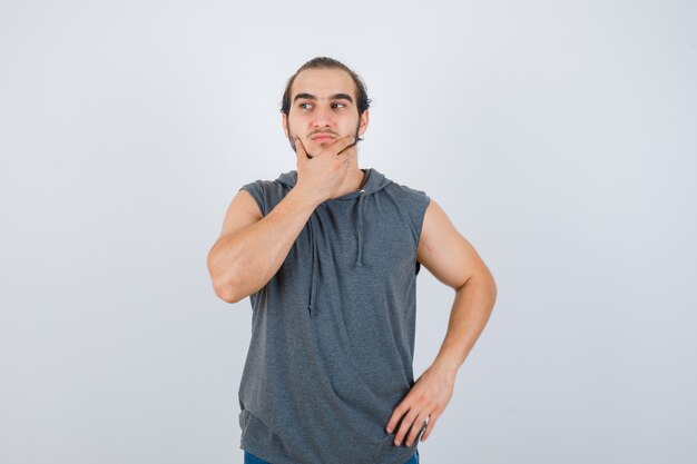 Close up on young man gesturing isolated