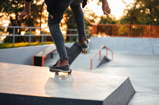 Close up of a young skateboarder