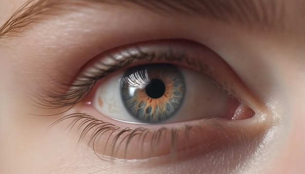 Foto gratuita close up di una giovane donna dall'occhio blu che fissa la telecamera generata dall'intelligenza artificiale