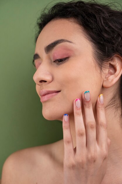 Close up young woman with beautiful manicure