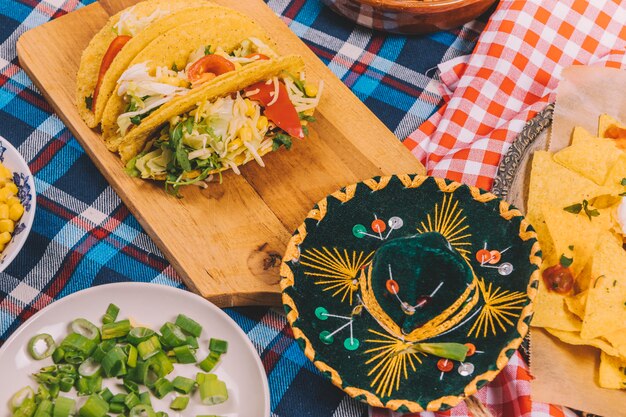 Close-up of yummy mexican food on cutting board