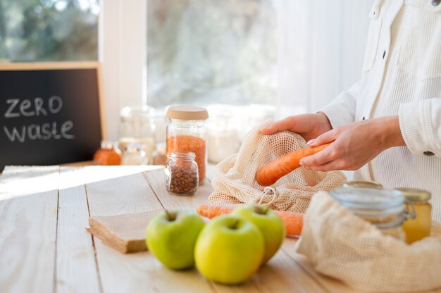 Close up on zero waste food containers