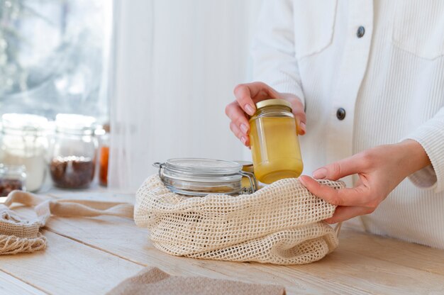 close up on zero waste food containers