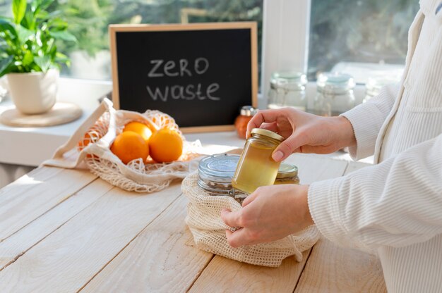 Close up on zero waste food containers