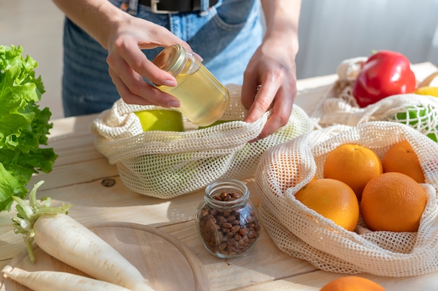 Close up on zero waste food containers