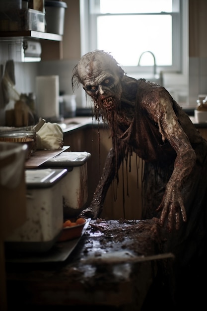 Foto gratuita primo piano sullo zombie in bagno