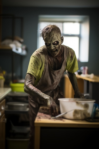 Close up on zombie cooking