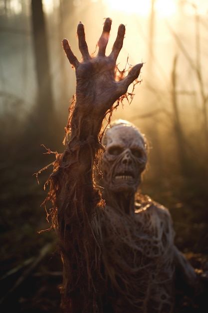 Free photo close up on zombie in forest