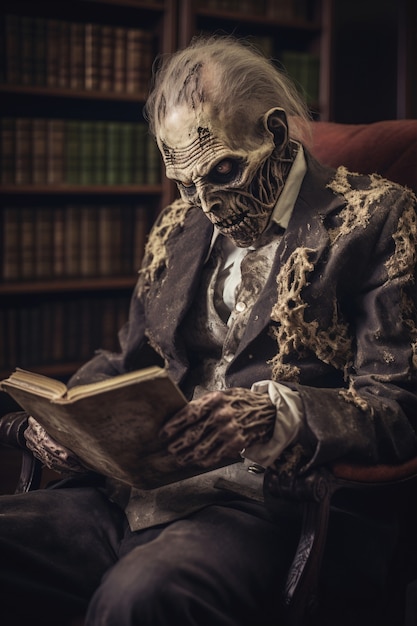 Free photo close up on zombie reading book