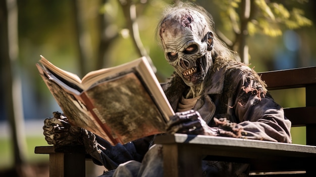 Foto gratuita primo piano sulla lettura degli zombie