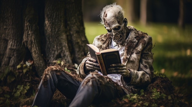 Foto gratuita primo piano sulla lettura degli zombie