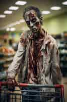 Free photo close up on zombie shopping in supermarket