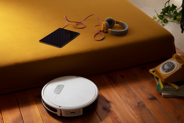 Close upon  robot vacuum cleaner indoors