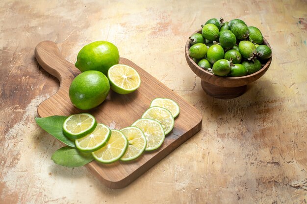 Close view of chopped and cut whole fresh limes