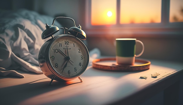 Closeup alarm clock on a blurred background generative AI