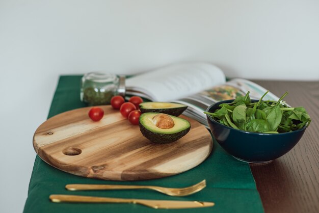 Closeup of avocado and salad