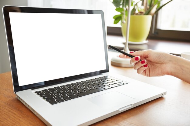 Closeup of blank white laptop screen