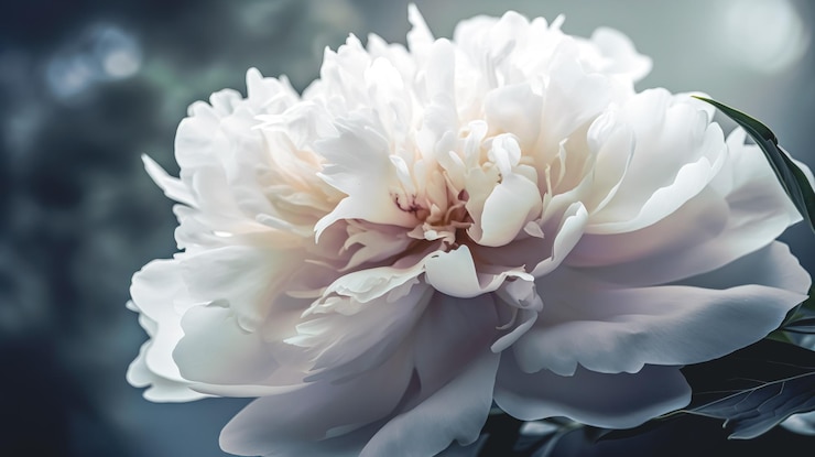 Free Photo closeup blooming white peony flower generative ai