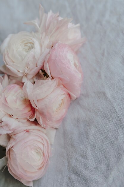 Closeup of a bouquet of ranunculus flowers