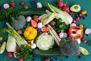 Free photo closeup bright fresh vegetables fruits and berries