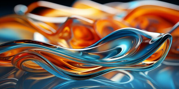 青とオレンジの抽象的な流れる水のクローズアップキャプチャ