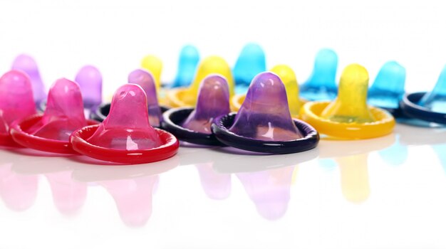 Closeup of colorful condoms