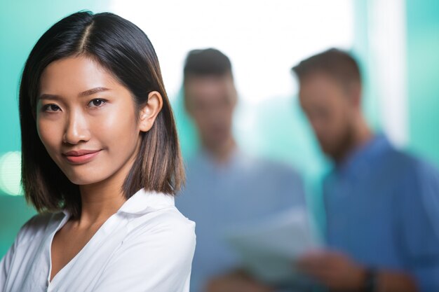 Closeup of Content Beautiful Young Asian Woman