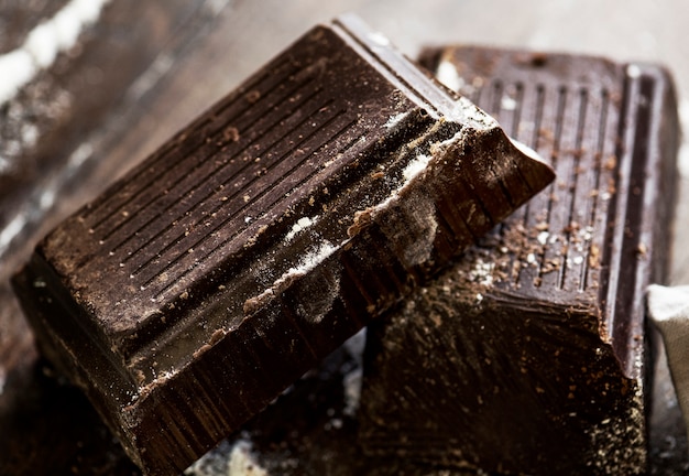 Closeup of dark chocolate bars