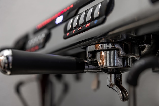 Closeup detail of a professional coffee machine