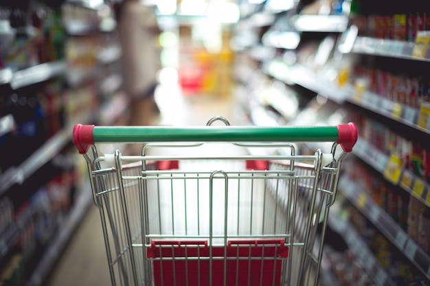 Closeup detail of a woman shopping in a supermarket