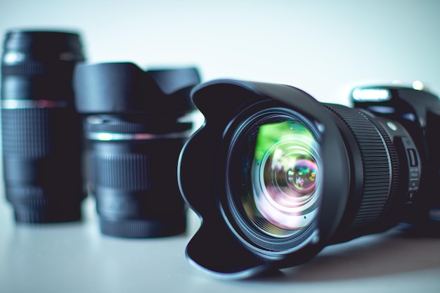 Closeup of a digital camera with lenses