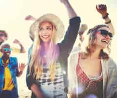 Free photo closeup of diverse friends enjoying dancing together