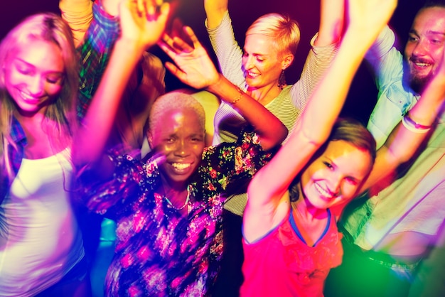 Free photo closeup of diverse friends enjoying dancing together