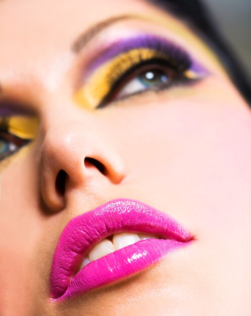 Closeup face with  beautiful pink  lips