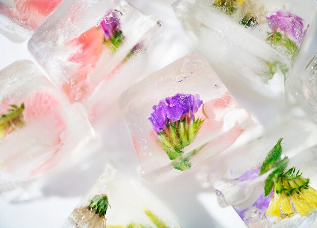 Крупным планом цветы льда куб