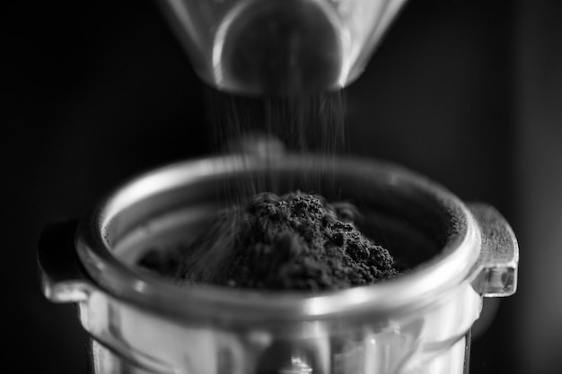 Closeup of fresh grinding coffee