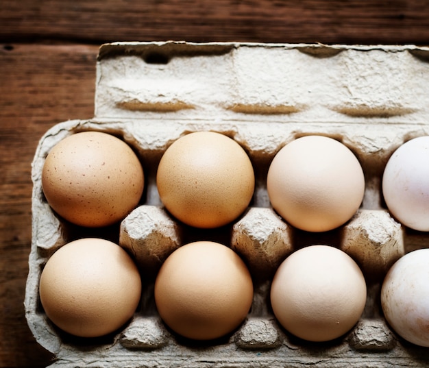 Closeup of fresh organic various eggs