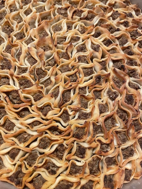 Closeup of freshly baked traditional Turkish  kayseri mantisi pastry