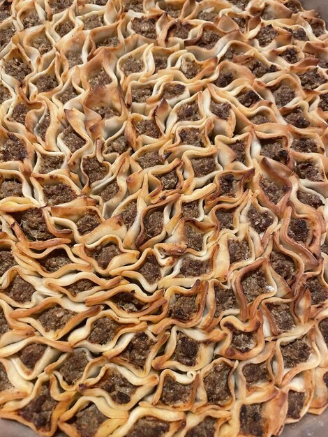 Closeup of freshly baked traditional Turkish  kayseri mantisi pastry