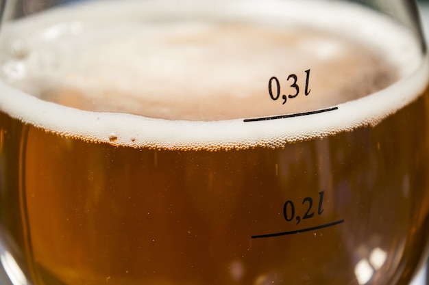 Free photo closeup of a glass of cold beer under the sunlight