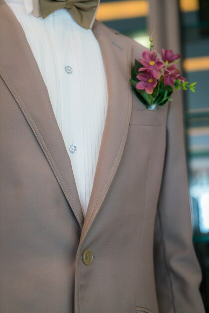 Closeup of  groom's boutonniere .